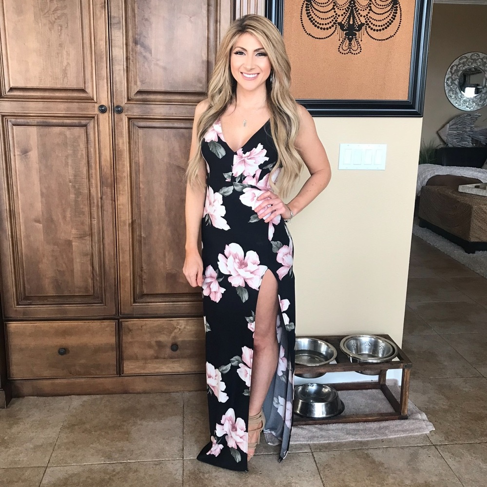 Black and pink floral dress